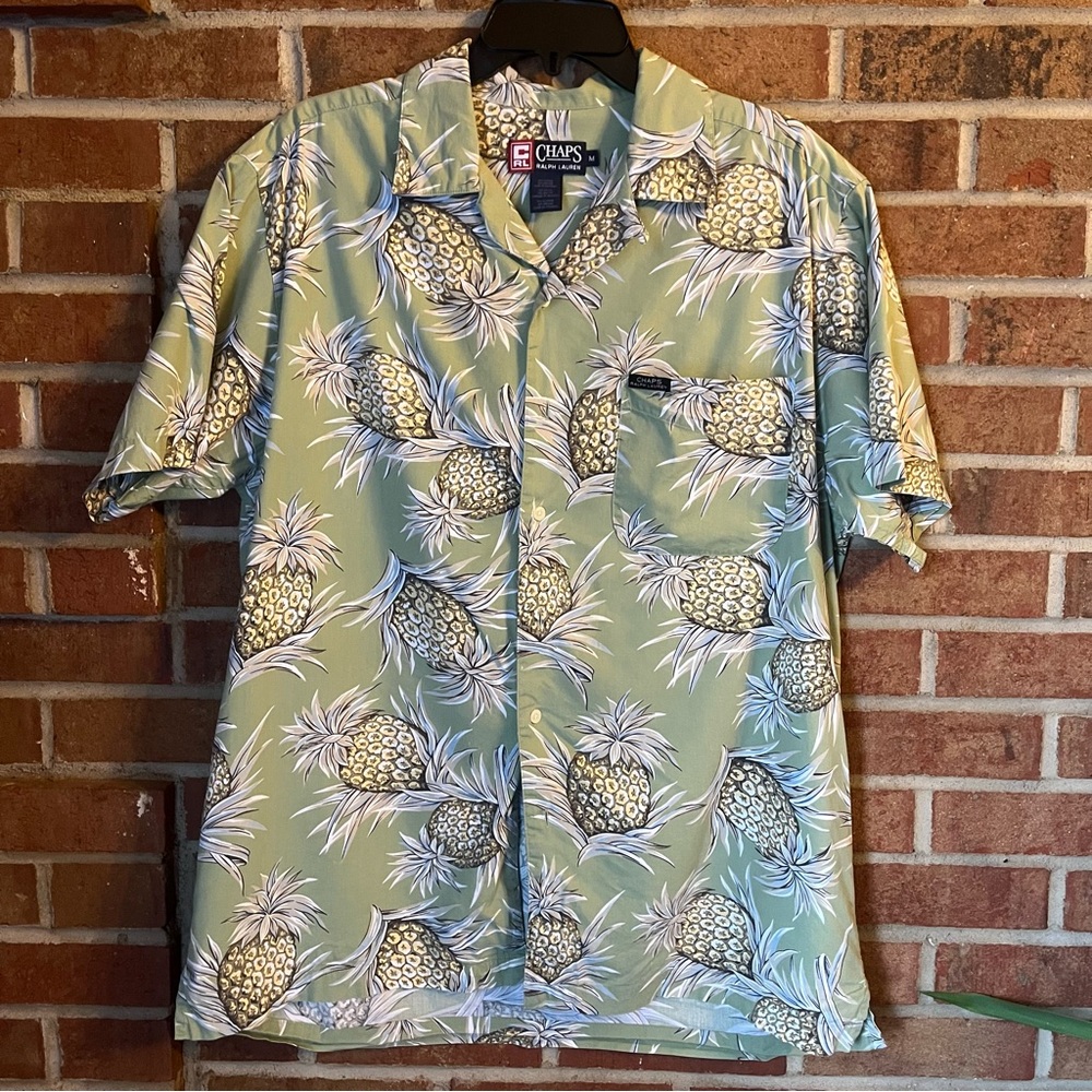 Vintage Chaps Ralph Lauren Shirt Mens M Pineapple All-Over Print Cotton/Viscose